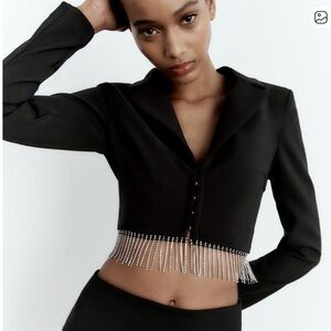 Zara Black Blazer with Silver Fringe